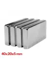 5 Adet 40x20x5mm Neodyum Magnet Güçlü N35 Mıknatıs Köşeli Nikel Kaplama