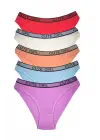 5 Adet Beli Yazılı Pamuklu Kalın Lastik Kadın Slip Külot