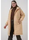 5138 Kapitone Uzun Şişme Mont - Bej