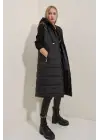 5140 Kapşonlu Uzun Şişme Yelek - Siyah