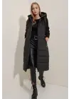 5140 Kapşonlu Uzun Şişme Yelek - Siyah