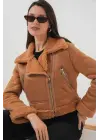 5155 Kruvaze Yaka Suni Kürklü Deri Mont - A.Kahve