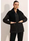 5182 Peluş Detaylı Oversize Şişme Mont - Siyah