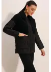 5182 Peluş Detaylı Oversize Şişme Mont - Siyah