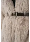 5186 Kruvaze Peluş Kürk Kaban - Krem