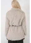 5186 Kruvaze Peluş Kürk Kaban - Krem