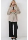 5186 Kruvaze Peluş Kürk Kaban - Krem