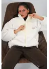 5194 Peluş Mont Ceket - Ekru