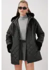 5197 Kapüşonlu Kapitone Mont - Siyah