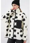 55446 Fermuarlı Oversize Peluş Ceket Mont - A.Beyaz