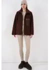55446 Fermuarlı Oversize Peluş Ceket Mont - Kahverengi