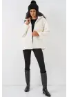 55446 Fermuarlı Oversize Peluş Mont - Bej