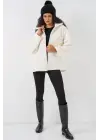 55446 Fermuarlı Oversize Peluş Mont - Bej