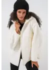 55446 Fermuarlı Oversize Peluş Mont - Bej