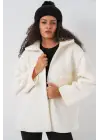 55446 Fermuarlı Oversize Peluş Mont - Bej