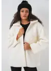 55446 Fermuarlı Oversize Peluş Mont - Bej