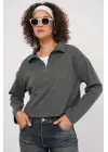 55449 Fermuarlı Yaka Örme Sweatshirt - Antrasit