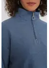55449 Fermuarlı Yaka Örme Sweatshirt - İndigo
