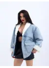 Omarı Modern Mavi Kot Ceket Stili