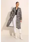 5853 Desenli Kruvaze Yaka Trençkot - C. Siyah
