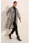 5853 Desenli Kruvaze Yaka Trençkot - C.Beyaz