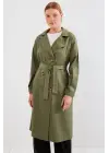 5853 Kruvaze Yaka Trençkot - Haki