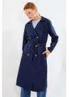 5853 Kruvaze Yaka Trençkot - Lacivert