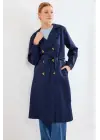 5853 Kruvaze Yaka Trençkot - Lacivert