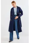 5853 Kruvaze Yaka Trençkot - Lacivert