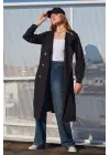 5853 Kruvaze Yaka Trençkot - Siyah