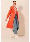 5853 Kruvaze Yaka Trençkot - Turuncu