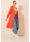 5853 Kruvaze Yaka Trençkot - Turuncu