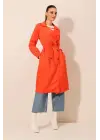 5853 Kruvaze Yaka Trençkot - Turuncu