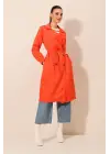 5853 Kruvaze Yaka Trençkot - Turuncu