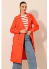 5853 Kruvaze Yaka Trençkot - Turuncu