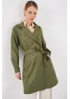 5864 Kruvaze Yaka Kısa Trençkot - Haki