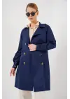 5864 Kruvaze Yaka Kısa Trençkot - Lacivert