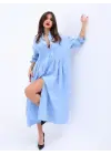 Omarı Şık Mavi Elbise Kadınlar İçin