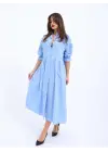 Omarı Şık Mavi Elbise Kadınlar İçin