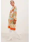 5903 Desenli Viskon Elbise - Turuncu