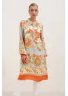 5903 Desenli Viskon Elbise - Turuncu