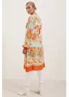 5903 Desenli Viskon Elbise - Turuncu