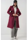 5918 Kruvaze Yaka Trençkot - Bordo