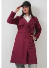 5918 Kruvaze Yaka Trençkot - Bordo