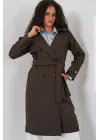 5918 Kruvaze Yaka Trençkot - C. Kahverengi