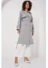 5918 Kruvaze Yaka Trençkot - Gri