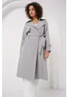 5918 Kruvaze Yaka Trençkot - Gri