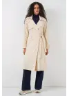 5938 Kruvaze Yaka Trençkot - Krem