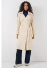 5938 Kruvaze Yaka Trençkot - Krem