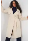 5938 Kruvaze Yaka Trençkot - Krem